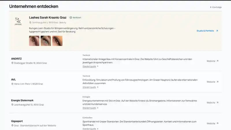 Firmenverzeichnis auf Vasteno.vip mit dem verifizierten Eintrag von Lashes Sarah Krasnic Graz