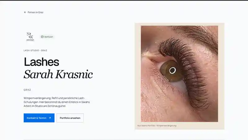 Verifiziertes Firmenprofil von Lashes Sarah Krasnic Graz auf Vasteno.vip